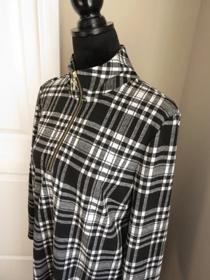 NWOT TALBOTS BLACK & WHITE PLAID HIGH NECK ZIP COLLAR DRESS-SIZE LARGE - Image 1 of 4