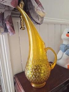 Vintage Amber Hobnail Glass Hummingbird Pitcher 13” tall Whimsical Faorycore - Picture 1 of 7