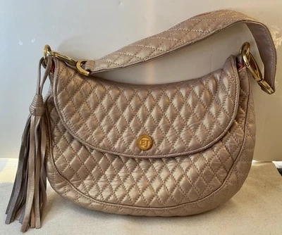 Eric Javits New York Pink Metallic Gold Sheen Quilted Shoulder Hand Bag 11”x8” - Image 1 of 4