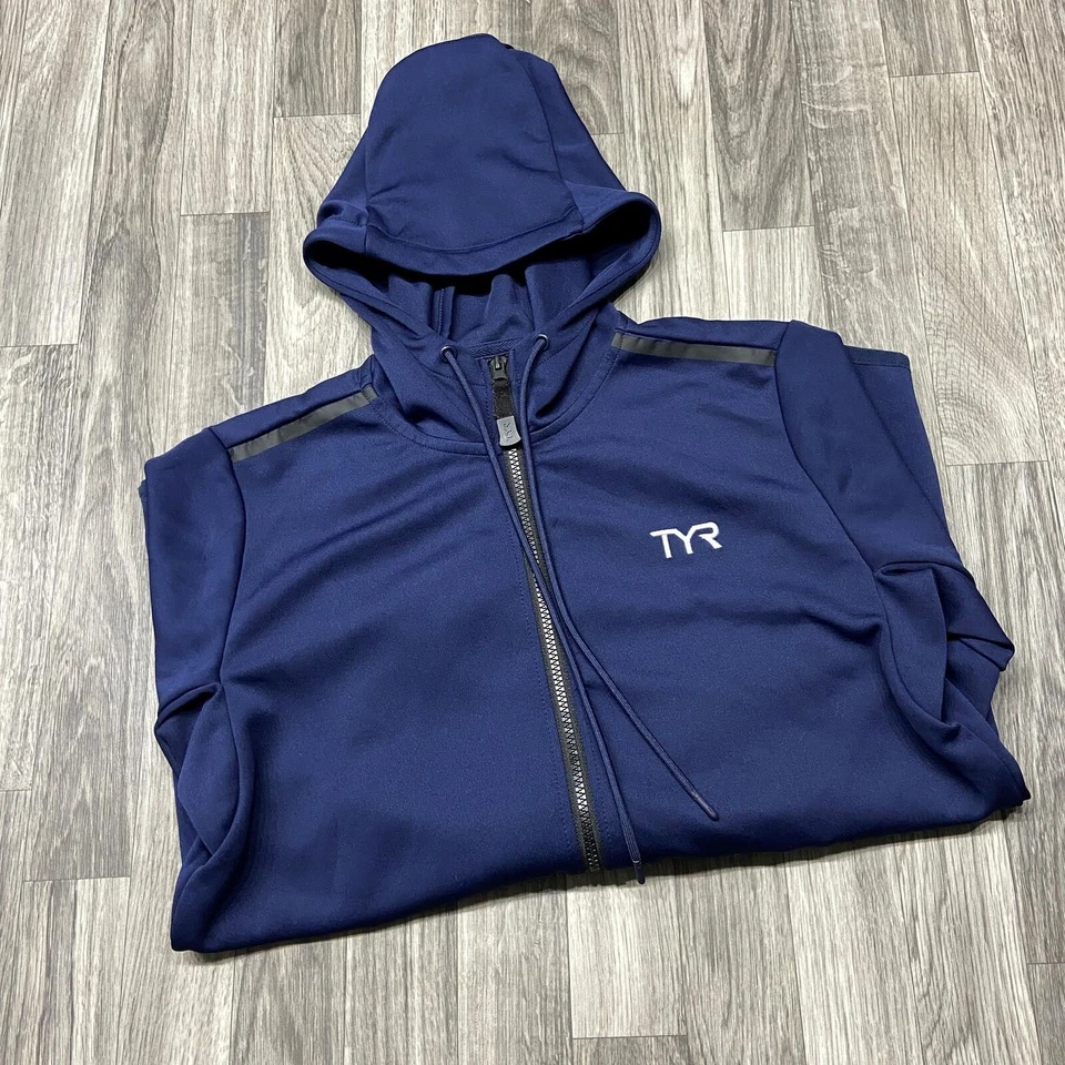 TYR Full Zip Up Stretch Blue Hooded Sweatshirt Hoodie Men's Size Medium - Image 1 of 4