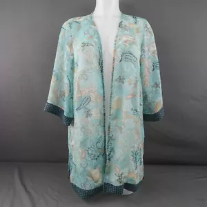 Christopher Banks Womens Kimono Top Small Teal Sheer Flowy Coastal Romantic - Picture 1 of 13