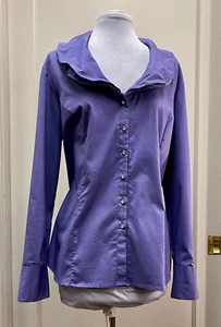 Soft Surroundings  PURPLE Stretch Long-sleeve BLOUSE  w/Wired Double Collar   L - Picture 1 of 4