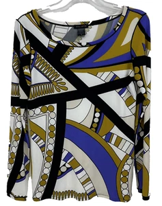 Eva Varro Women's Tunic Top Size S Artsy Abstract Made In USA Round Neck - Picture 1 of 6