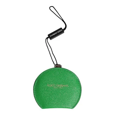 DOLCE & GABBANA Soporte Espejo de Mano Piel de Becerro Verde Cuero Redondo Logo PVP 230USD Foto 1 de 4