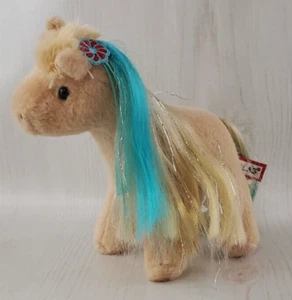 Douglas Plush Tinsel Tan Horse Pony Stuffed Animal Toy w/ Blue Mane / Hair 7" - Picture 1 of 9