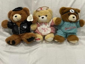 3 Teddy Precious Teddy Bear Plushies Biker Nurse Doctor - Picture 1 of 11