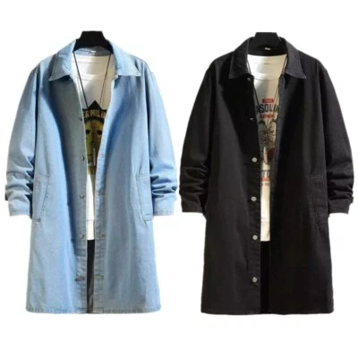 Primavera Otoño Hombres Jeans Largos Gabardina Suelto Cuello Solapa Informal Jeans Chaquetas Foto 1 de 4