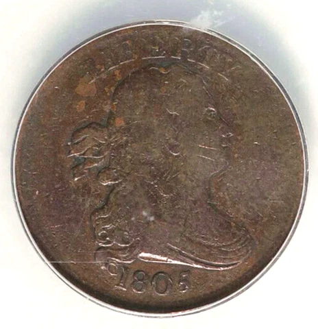 1805 DRAPED BUST HALF CENT C-1 MEDIUM 5 NO STEMS ANACS F-15 DETAILS Cover
