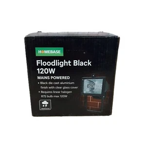 120W Black Floodlight - Mains Powered - Clear Glass Cover - T75 Bulb - Picture 1 of 4