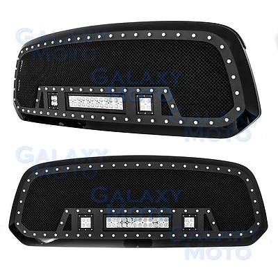 Rivet Black SS Mesh Grille+Black Shell+w/ LED Lights for 13-17 Dodge RAM 1500 - Image 1 of 3