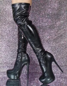 Mujeres Moda Sexy Punta Redonda Elastizadas Sobre la Rodilla Botas Club nocturno Bar Tacones Altos - Imagen 1 de 5