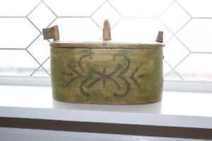 Antique Norwegian Tine Box Folk Art Rosemaled Bentwood Scandinavian