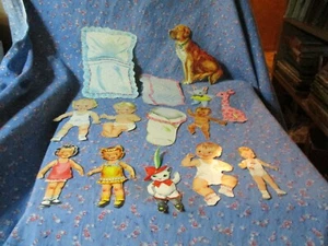 Vintage Group Babies Toddlers Paper Dolls Cut Outs Accesssories Cat is 4 5/16" - Picture 1 of 11