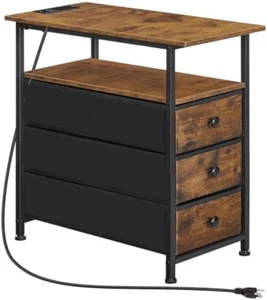 End Table, Narrow Side Table with Charging Station, Nightstand with 3 Non-Woven - Picture 1 of 9