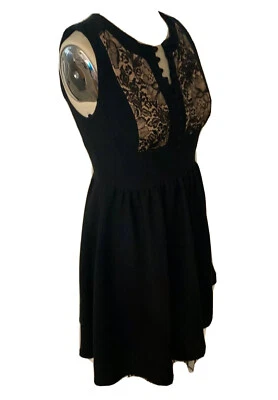 Vestido Patinador Vintage ABS Negro Encaje Sin Mangas Ajustado Ajuste y Acampanado Pequeño Formal Foto 1 de 4