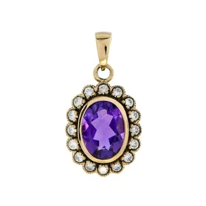 Amethyst and Diamond Vintage Style Pendant in 9K Yellow Gold - Picture 1 of 9