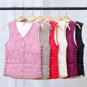 Women Fleece Padded Vest Waistcoat Quilted Gilet Slim Down Puffer Coat Retro - Picture 1 of 21
