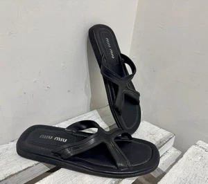 Miu Miu Prada Herren Vintage Schwarz Leder & Gummi Offene Schieber Sandalen Pantoletten 8 - Bild 1 von 9