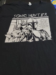 Port & Company XL Black T-Shirt Sonic Hunter Star Wars Mandalorian Grogu Graphic - Picture 1 of 2