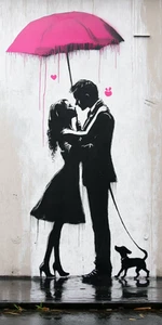 Canvas Art Pink Black White Rain On Street Wall Picture Poster Print - Picture 1 of 22