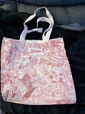 Jean Paul Gaultier JPG Tattoo Tote Bag Fish Dragon Red Beige Canvas Beach Unused - Image 1 of 3