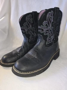 Ariat Fatbaby II Mujer Talla 11 B Negro Púrpura Vaquera Occidental Pull On Botas - Imagen 1 de 12