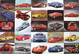 AUTOMOBILES "FERRARI SPORTS CARS" POSTER - 25 Different Models Through The Years - Picture 1 of 1