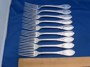 Juego de 9 HORQUILLAS DE ALMUERZO FINAS FRANCESAS 950 de plata-o&C para THEODORE STARR NYC - Imagen 1 de 8