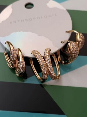 Juego de 3 aros Anthropologie dorado y circonita cúbica nuevos con etiquetas Foto 1 de 4