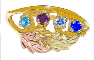 Black Hills Gold 10k Lab Created Four Stone Leaves Ring Size 7 3/4 - Picture 1 of 8