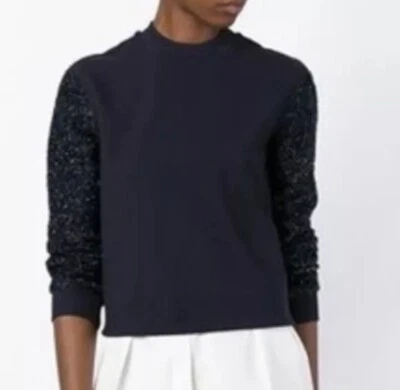 Tory Burch Tinsel Crew Neck Sweater Navy Blue Women’s Small Sweatshirt NWT - Imagem 1 de 4