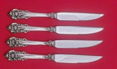 Juego de 4 cuchillos para carne dentados grandes barrocos de Wallace Sterling hechos a medida Foto 1 de 4