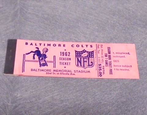 1962 BALTIMORE COLTS NFL FOOTBALL SEASON TICKET BOOK GREAT CONDITION VERY RARE! Cover