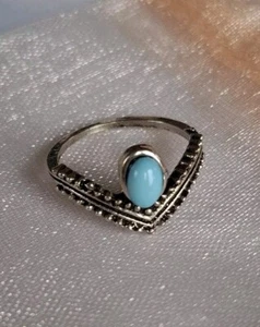 Metal Ring With Decorative Design And Turquoise Stones Ring Size 12, UK L 1/2 - Picture 1 of 5