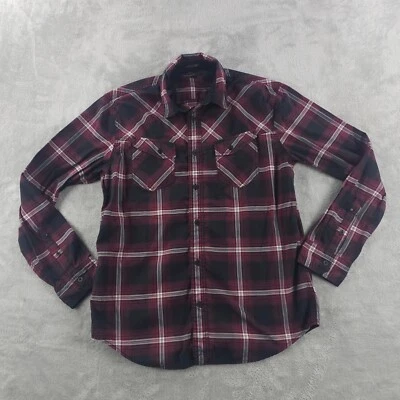 Helix Button Shirt Mens Large Black Red Plaid Grunge Casual Streetwear Western - Image 1 of 4