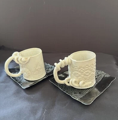 Tazas/platillos de café espresso hechos a mano y firmados Foto 1 de 4
