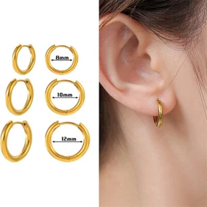 3 X Genuine Stainless Steel Simple Hinged Hoop Sleeper Circle Ring Earrings Gift - Picture 1 of 12