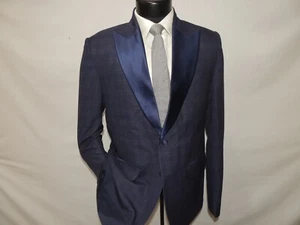 Bespoke Men's Blue plaid Peak lapels formal slim fit tuxedo Suit 36 pant 30X27 - Picture 1 of 13