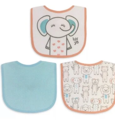 Paquete de 3 baberos infantiles de tela de felpa para niña elección de los padres elefante tigres Luv Ya Foto 1 de 4