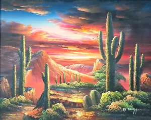 Bernard Duggan Desert Sunrise Painting Brilliant Beautiful Colors 16" x 20" - Picture 1 of 12