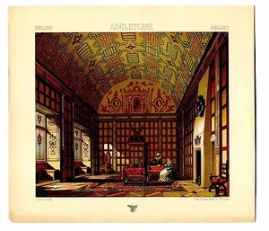 Antique Print Litho ENGLAND 16th Interior Castle Kent 1888 Le Costume Historique - Picture 1 of 2