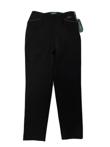 Lauren Ralph Lauren Black Wool Blend Pants Size 8 Faux Leather Trim And Logo - Picture 1 of 10