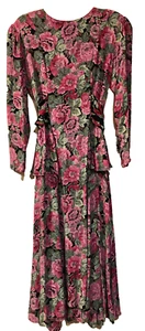 Vintage Carole Little Floral Padded Puff Shoulders Long Slvs Peplum Dress LESEN - Bild 1 von 10