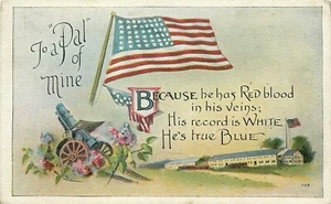 U S Military Red Blood White Record True Blue Cannon Base Postcard - Picture 1 of 2