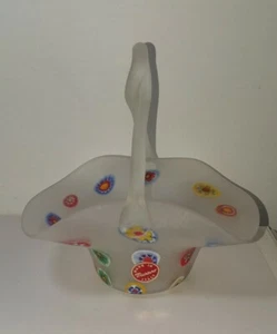 VINTAGE ITALIAN MURANO MILLEFIORI FROSTED BASKET GLASS  5.5" x 5.5" - Picture 1 of 4