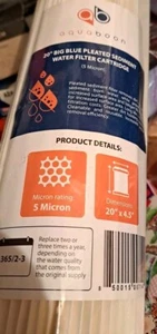 Big Blue 1 Micron Pleated Washable Sediment Water Filter 20" x 4.5" by Aquaboon - Picture 1 of 1