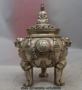 China Buddhism White Copper Silver Kwan-yin Guanyin Buddha Incense Burner Censer - Picture 1 of 12