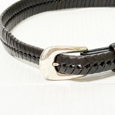 Cinturón de cuero negro trenzado espiga hebilla plateada 65103 para mujer niños 30 Foto 1 de 4