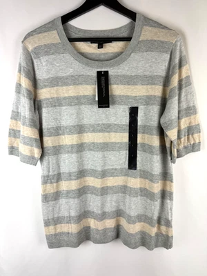 NEW Banana Republic Women's Gray Striped Forever Yarn Pullover Blouse Large L - Image 1 of 4