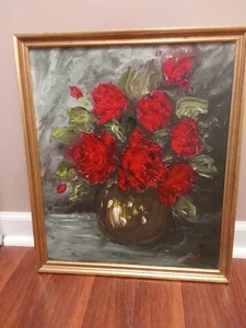 Vintage signiertes Original Gemälde gerahmt Vampire blutrote Rosen 20,5" x 17,5" - Bild 1 von 7